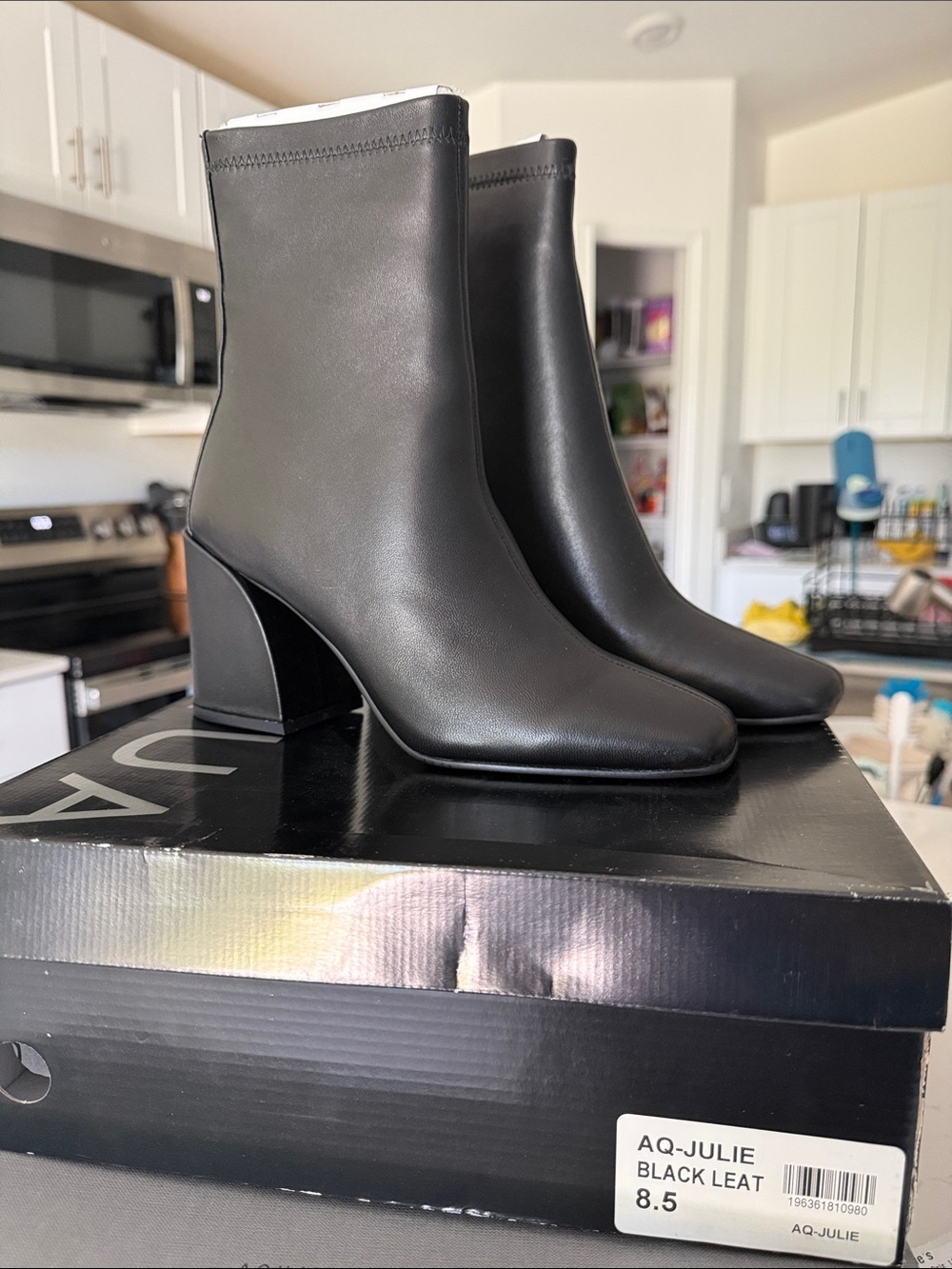AQUA-Julie Black Leather Ankle Boots - Women's